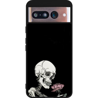 Coque Google Pixel 8 - Silicone rigide noir Halloween 2023 rose and skeleton