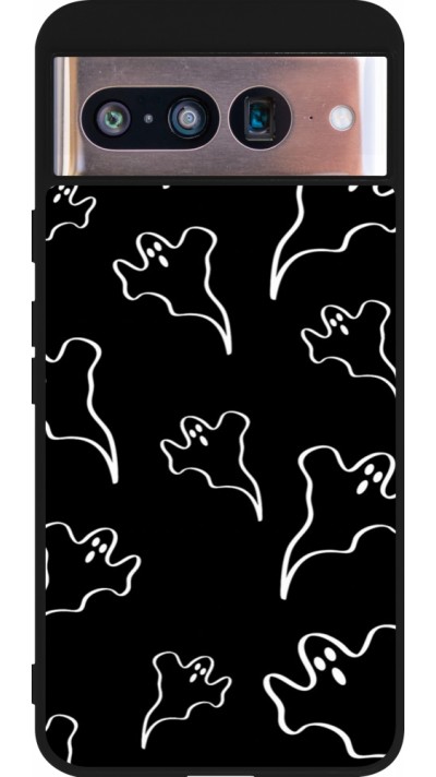 Coque Google Pixel 8 - Silicone rigide noir Halloween 2024 black and white ghosts