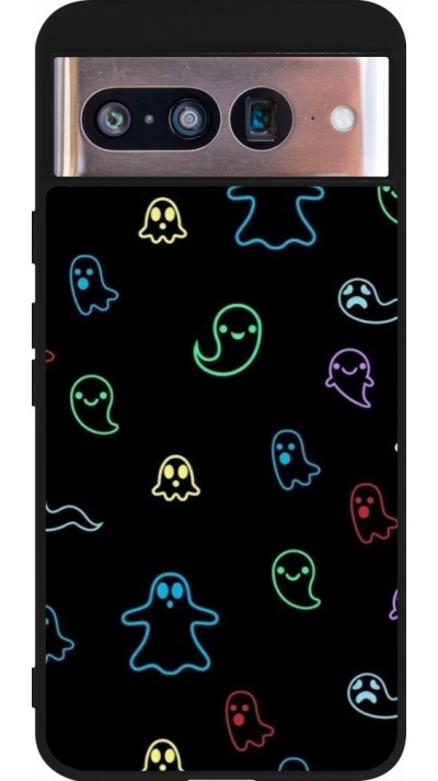 Coque Google Pixel 8 - Silicone rigide noir Halloween 2024 colorful ghosts