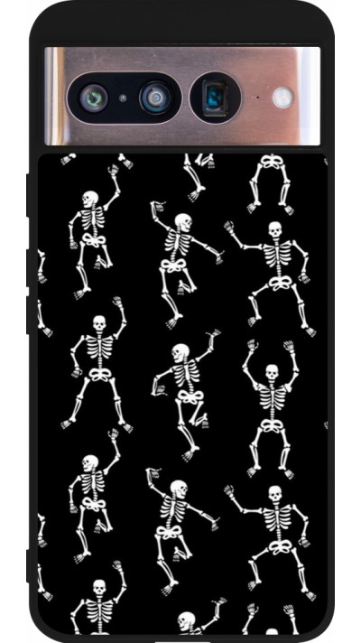 Coque Google Pixel 8 - Silicone rigide noir Halloween 2024 dancing skeleton