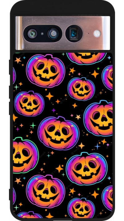 Coque Google Pixel 8 - Silicone rigide noir Halloween 2024 rainbow pumpkins