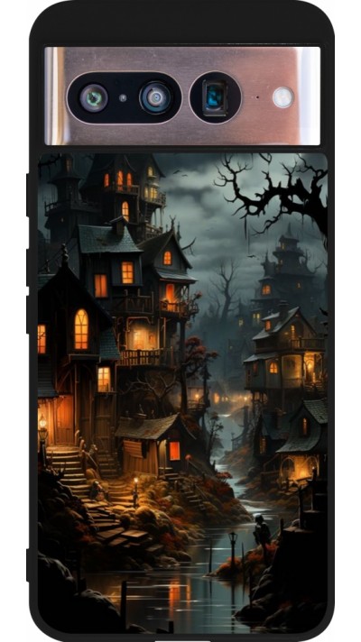 Coque Google Pixel 8 - Silicone rigide noir Halloween 2024 scary town