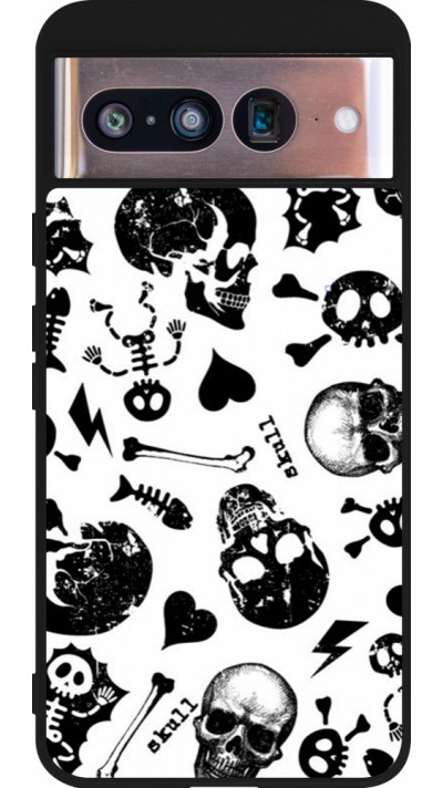 Coque Google Pixel 8 - Silicone rigide noir Halloween 2024 skeleton mix