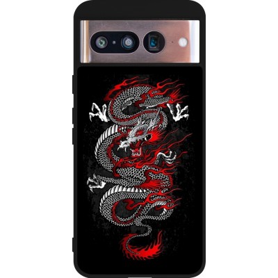 Coque Google Pixel 8 - Silicone rigide noir Japanese style Dragon Tattoo Red Black