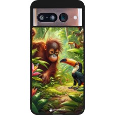 Coque Google Pixel 8 - Silicone rigide noir Jungle Tropicale Tayrona