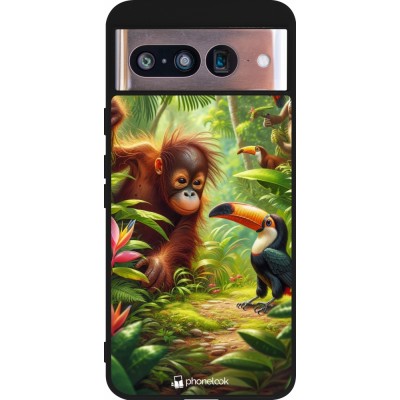 Coque Google Pixel 8 - Silicone rigide noir Jungle Tropicale Tayrona