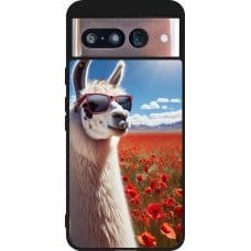 Coque Google Pixel 8 - Silicone rigide noir Lama Chic en Coquelicot