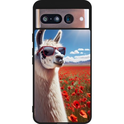 Coque Google Pixel 8 - Silicone rigide noir Lama Chic en Coquelicot