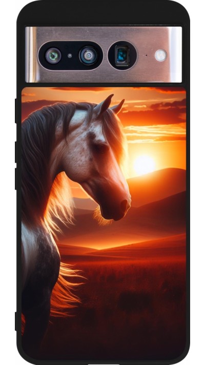 Coque Google Pixel 8 - Silicone rigide noir Majestic Sunset Horse