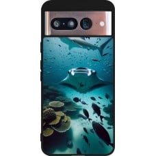 Coque Google Pixel 8 - Silicone rigide noir Manta Lagon Nettoyage