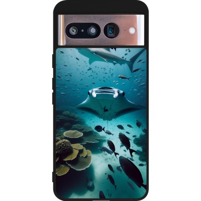 Coque Google Pixel 8 - Silicone rigide noir Manta Lagon Nettoyage