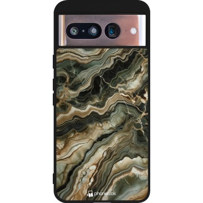 Coque Google Pixel 8 - Silicone rigide noir Marbre Olive