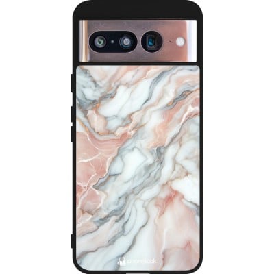 Coque Google Pixel 8 - Silicone rigide noir Marbre Rose Lumineux