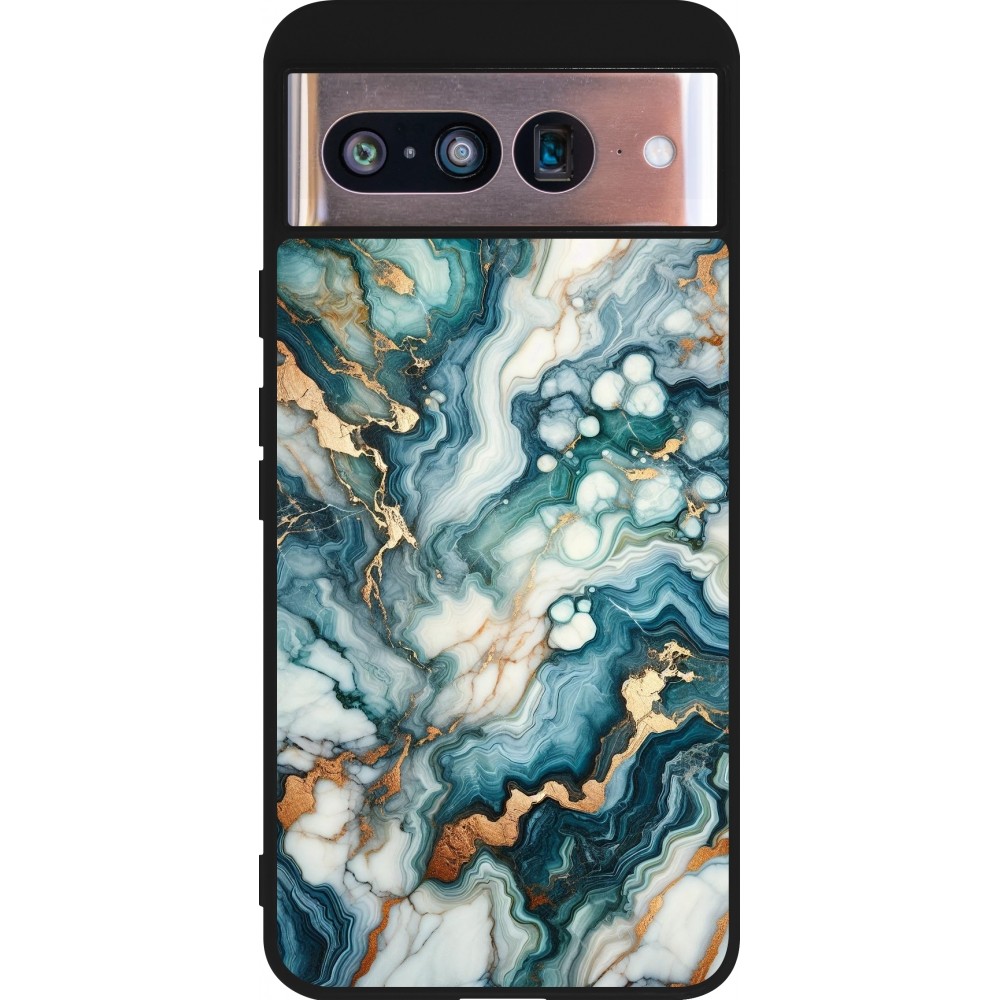 Coque Google Pixel 8 - Silicone rigide noir Marbre Vert Bleu Doré