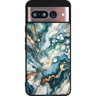 Coque Google Pixel 8 - Silicone rigide noir Marbre Vert Bleu Doré