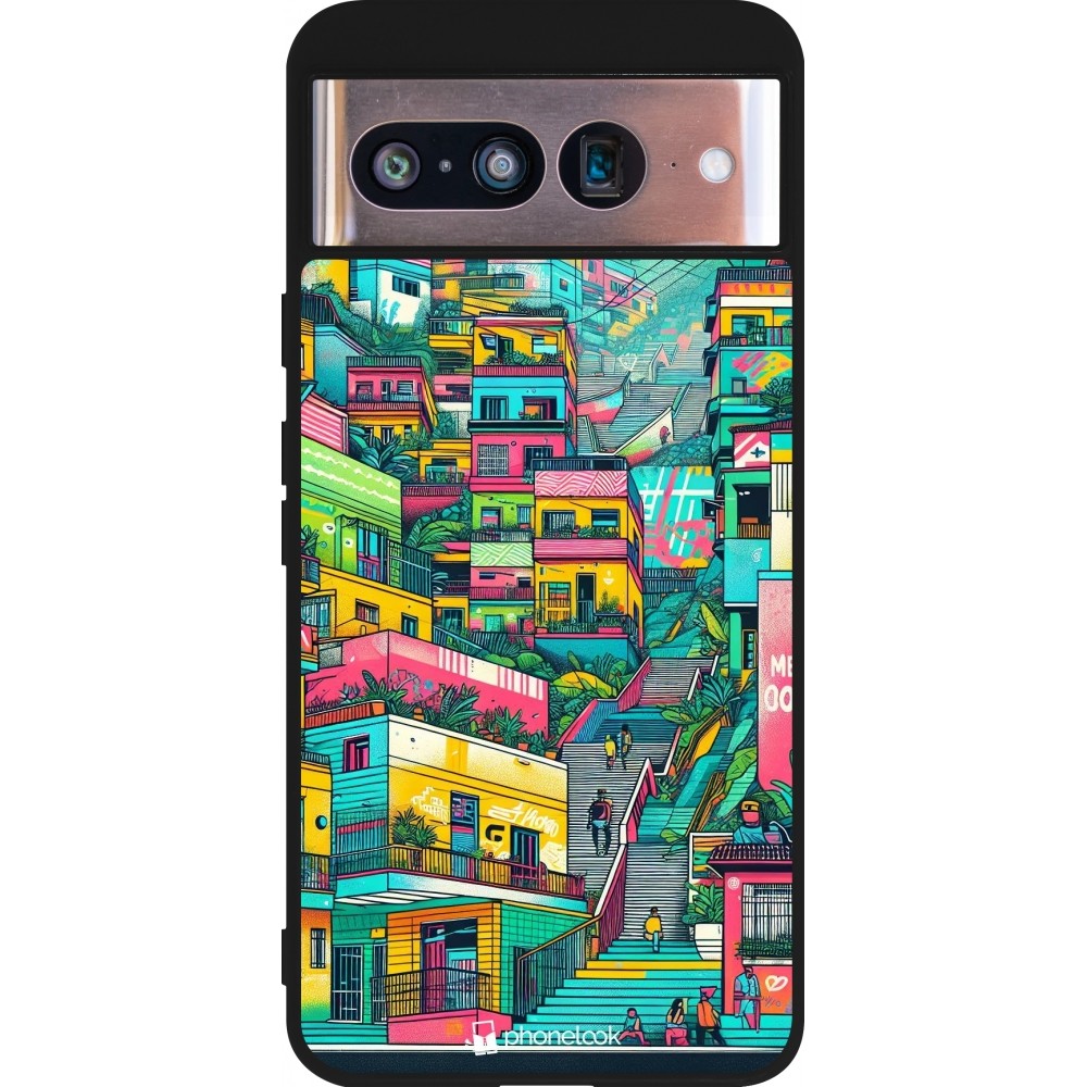 Coque Google Pixel 8 - Silicone rigide noir Medellin Comuna 13 Art