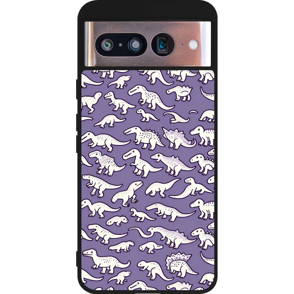 Coque Google Pixel 8 - Silicone rigide noir Mini dino pattern violet