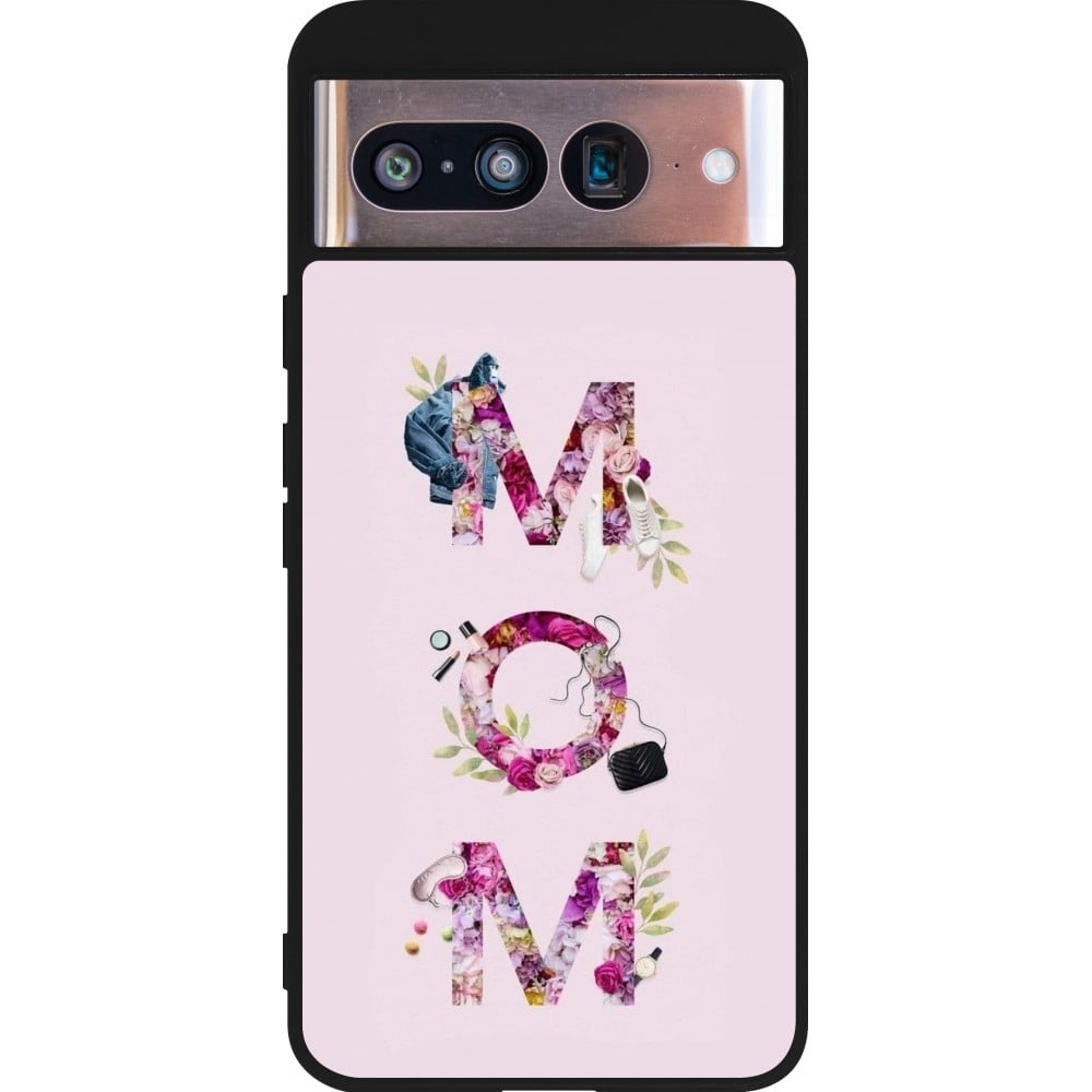 Coque Google Pixel 8 - Silicone rigide noir Mom 2024 girly mom