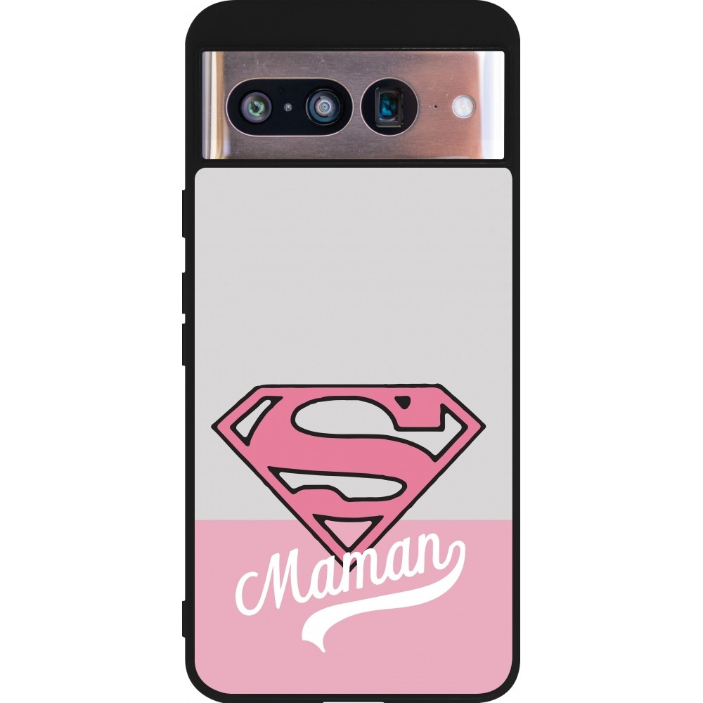 Coque Google Pixel 8 - Silicone rigide noir Mom 2024 Super hero maman