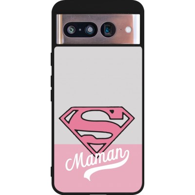 Coque Google Pixel 8 - Silicone rigide noir Mom 2024 Super hero maman