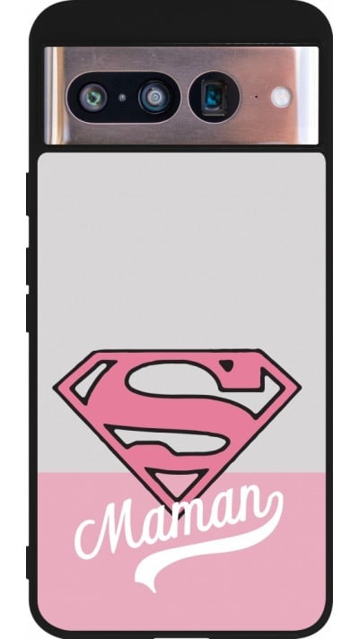 Coque Google Pixel 8 - Silicone rigide noir Mom 2024 Super hero maman