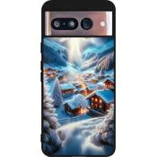 Coque Google Pixel 8 - Silicone rigide noir Mont Neige Lumière