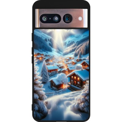 Coque Google Pixel 8 - Silicone rigide noir Mont Neige Lumière