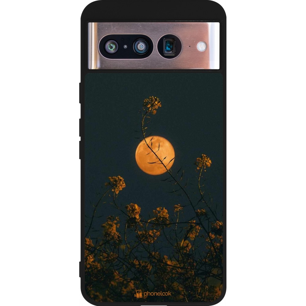 Coque Google Pixel 8 - Silicone rigide noir Moon Flowers