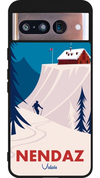 Coque Google Pixel 8 - Silicone rigide noir Nendaz Cabane Ski