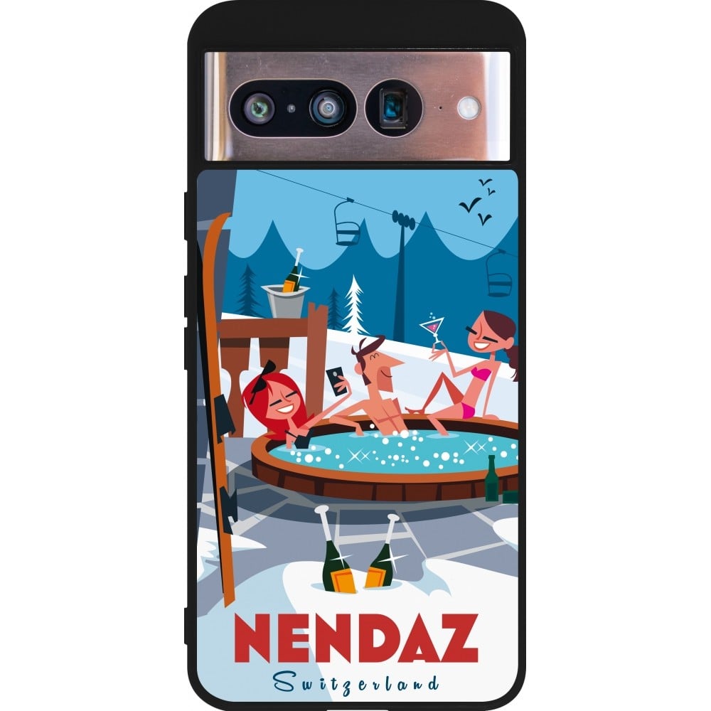 Coque Google Pixel 8 - Silicone rigide noir Nendaz Mountain Jacuzzi