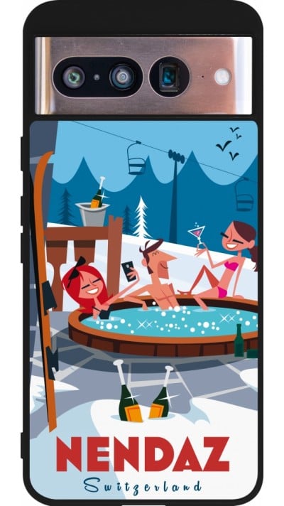 Coque Google Pixel 8 - Silicone rigide noir Nendaz Mountain Jacuzzi