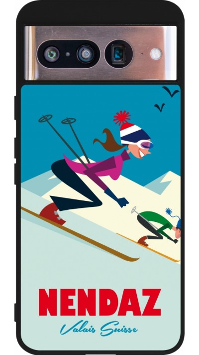 Coque Google Pixel 8 - Silicone rigide noir Nendaz Ski Downhill