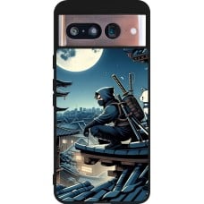 Coque Google Pixel 8 - Silicone rigide noir Ninja sous la lune