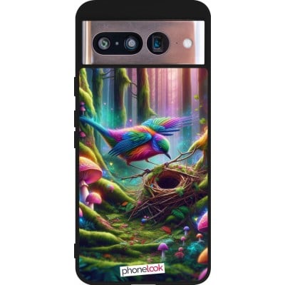 Coque Google Pixel 8 - Silicone rigide noir Oiseau Nid Forêt