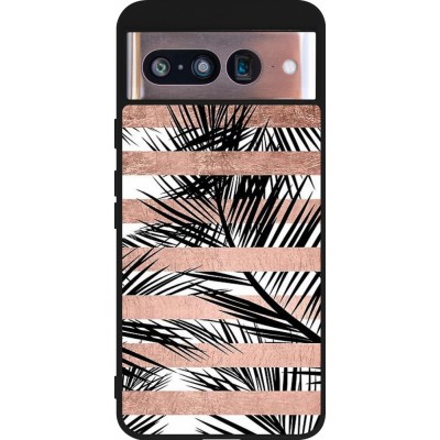 Coque Google Pixel 8 - Silicone rigide noir Palm trees gold stripes