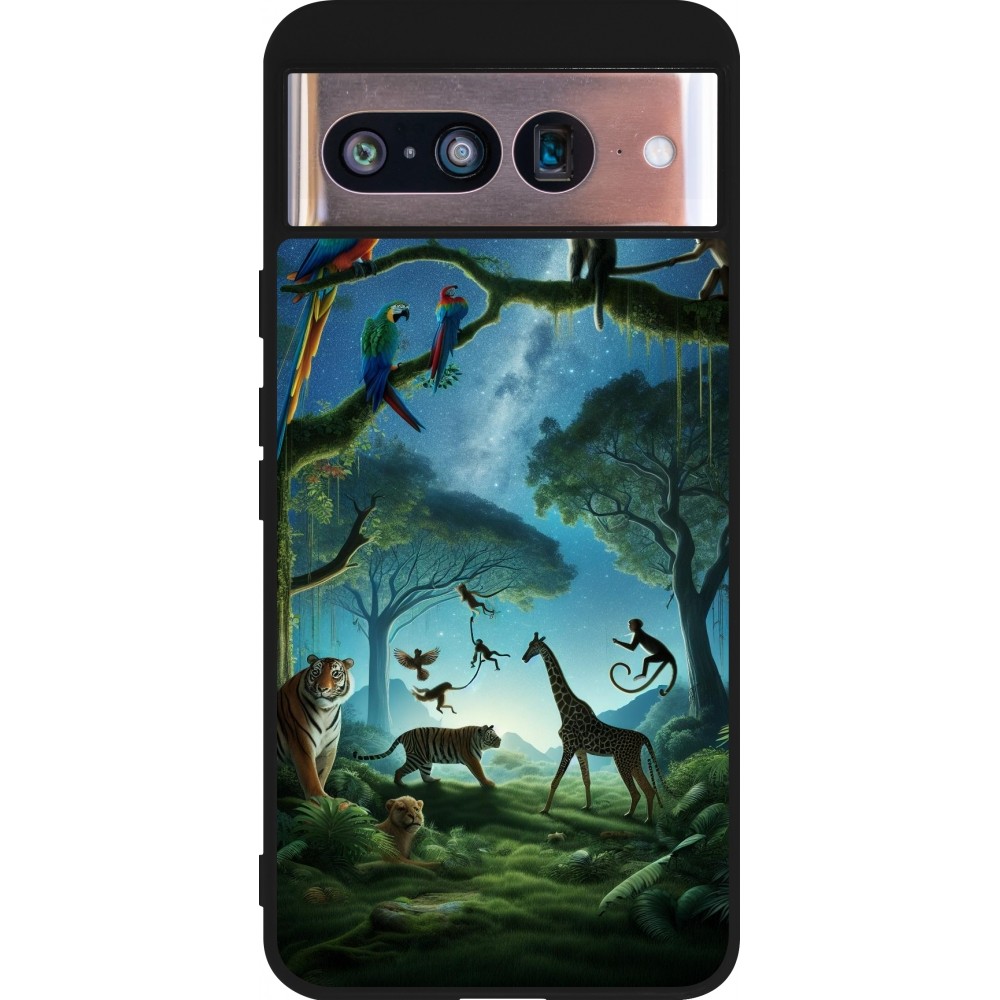 Coque Google Pixel 8 - Silicone rigide noir Paradis des animaux exotiques