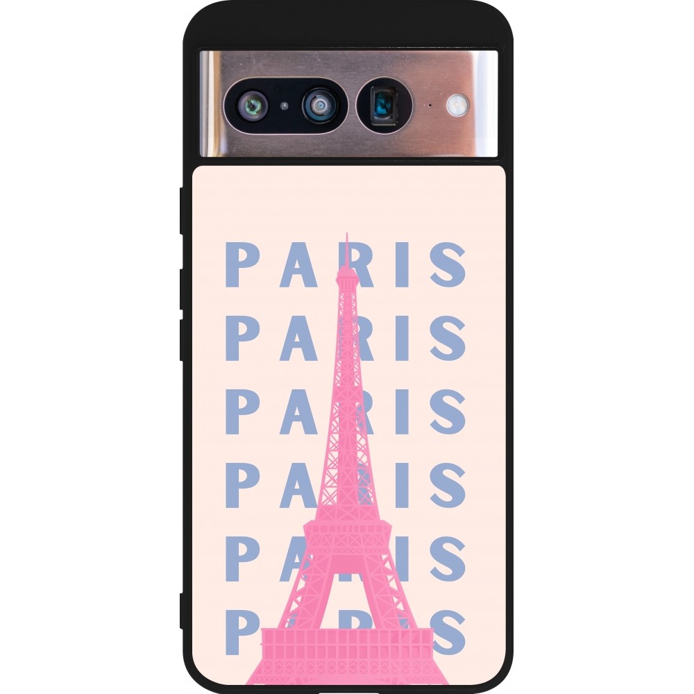 Coque Google Pixel 8 - Silicone rigide noir Paris Pink Print