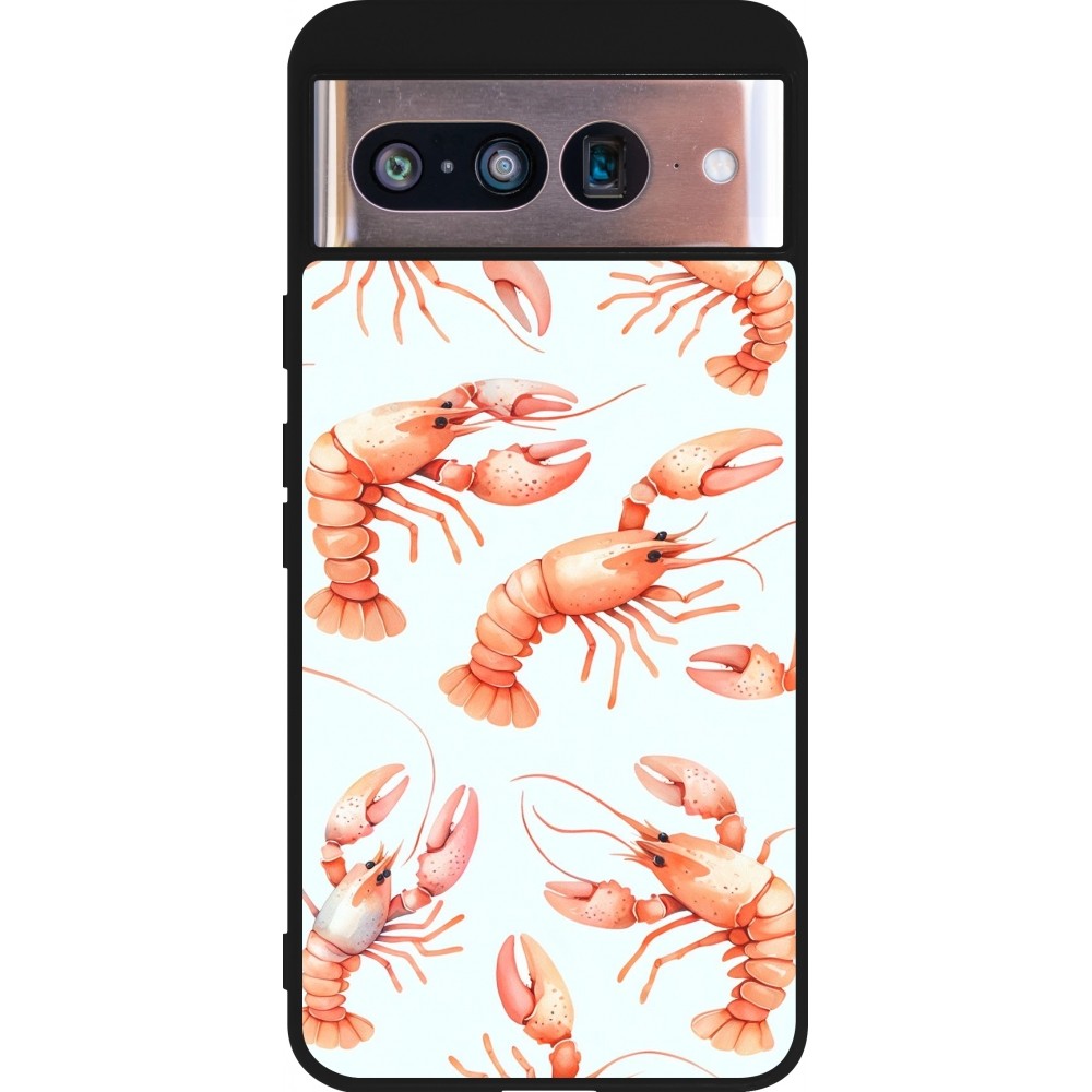 Coque Google Pixel 8 - Silicone rigide noir Pattern de homards pastels