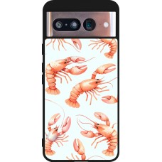 Coque Google Pixel 8 - Silicone rigide noir Pattern de homards pastels