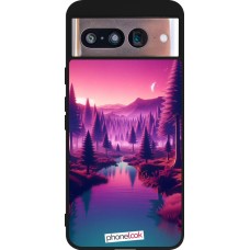 Coque Google Pixel 8 - Silicone rigide noir Paysage Violet-Rose