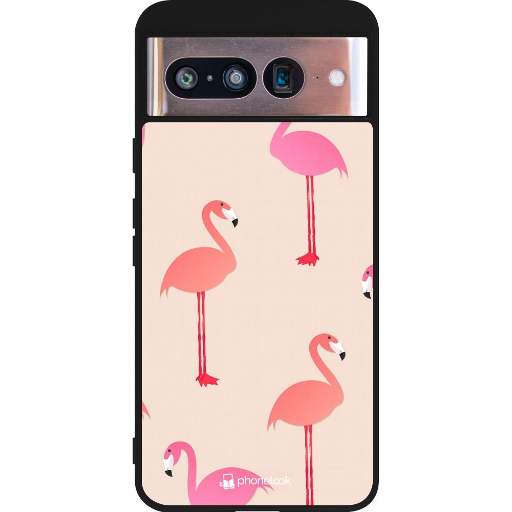 Coque Google Pixel 8 - Silicone rigide noir Pink Flamingos Pattern