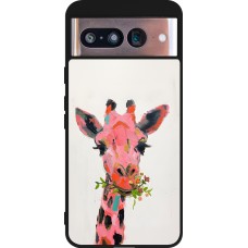 Coque Google Pixel 8 - Silicone rigide noir Pink Girafe Paint