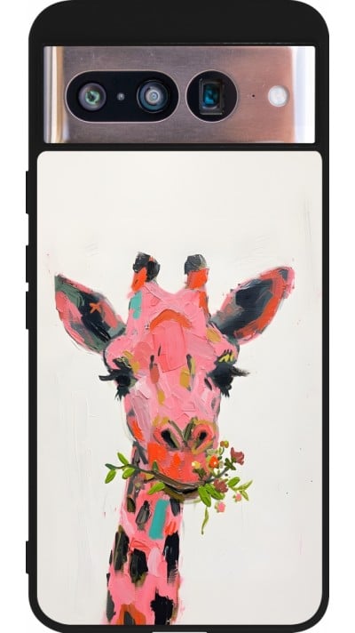 Coque Google Pixel 8 - Silicone rigide noir Pink Girafe Paint