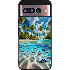 Coque Google Pixel 8 - Silicone rigide noir Plage Paradis