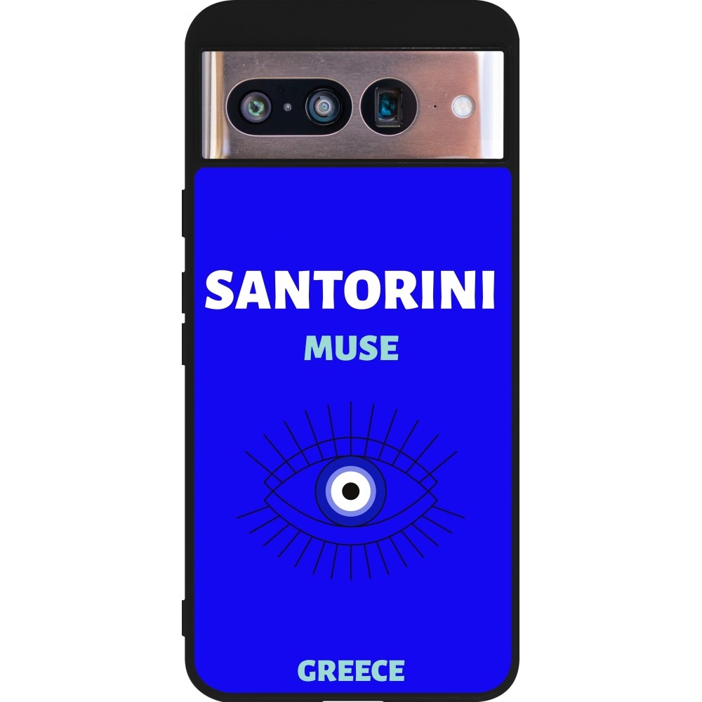 Coque Google Pixel 8 - Silicone rigide noir Pop Summer Destination Santorini