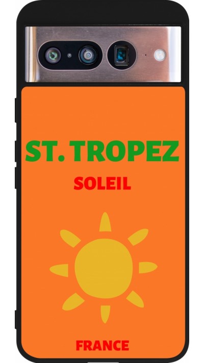 Coque Google Pixel 8 - Silicone rigide noir Pop Summer Destination St-Tropez