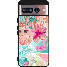 Coque Google Pixel 8 - Silicone rigide noir Preppy Collage Aloha