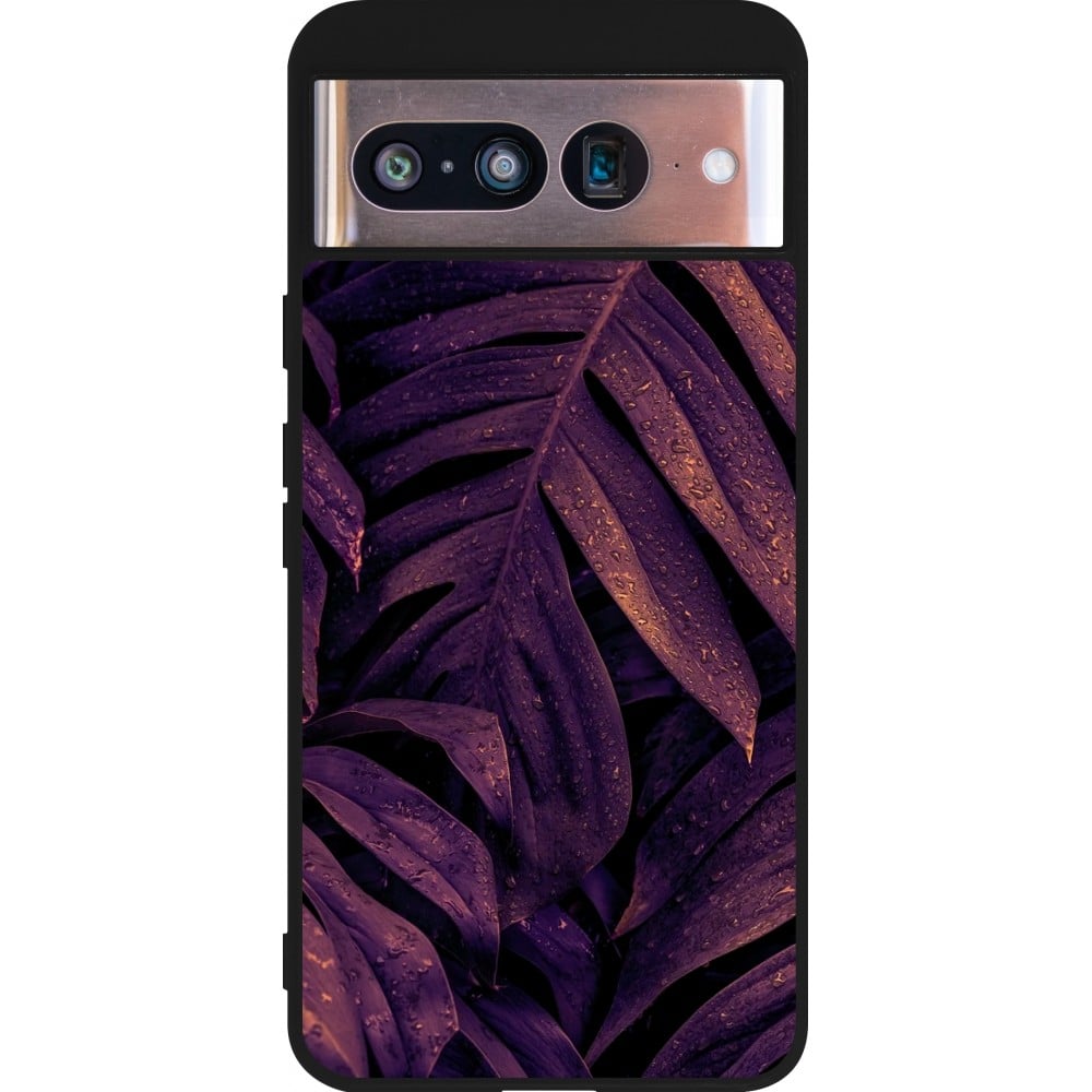 Coque Google Pixel 8 - Silicone rigide noir Purple Light Leaves