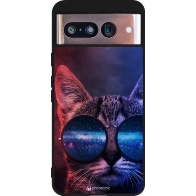 Coque Google Pixel 8 - Silicone rigide noir Red Blue Cat Glasses