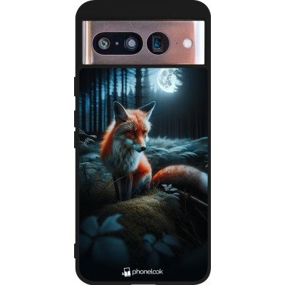 Coque Google Pixel 8 - Silicone rigide noir Renard lune forêt